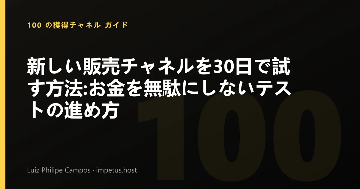 新しい販売チャネルを30日で試す方法:お金を無駄にしないテストの進め方